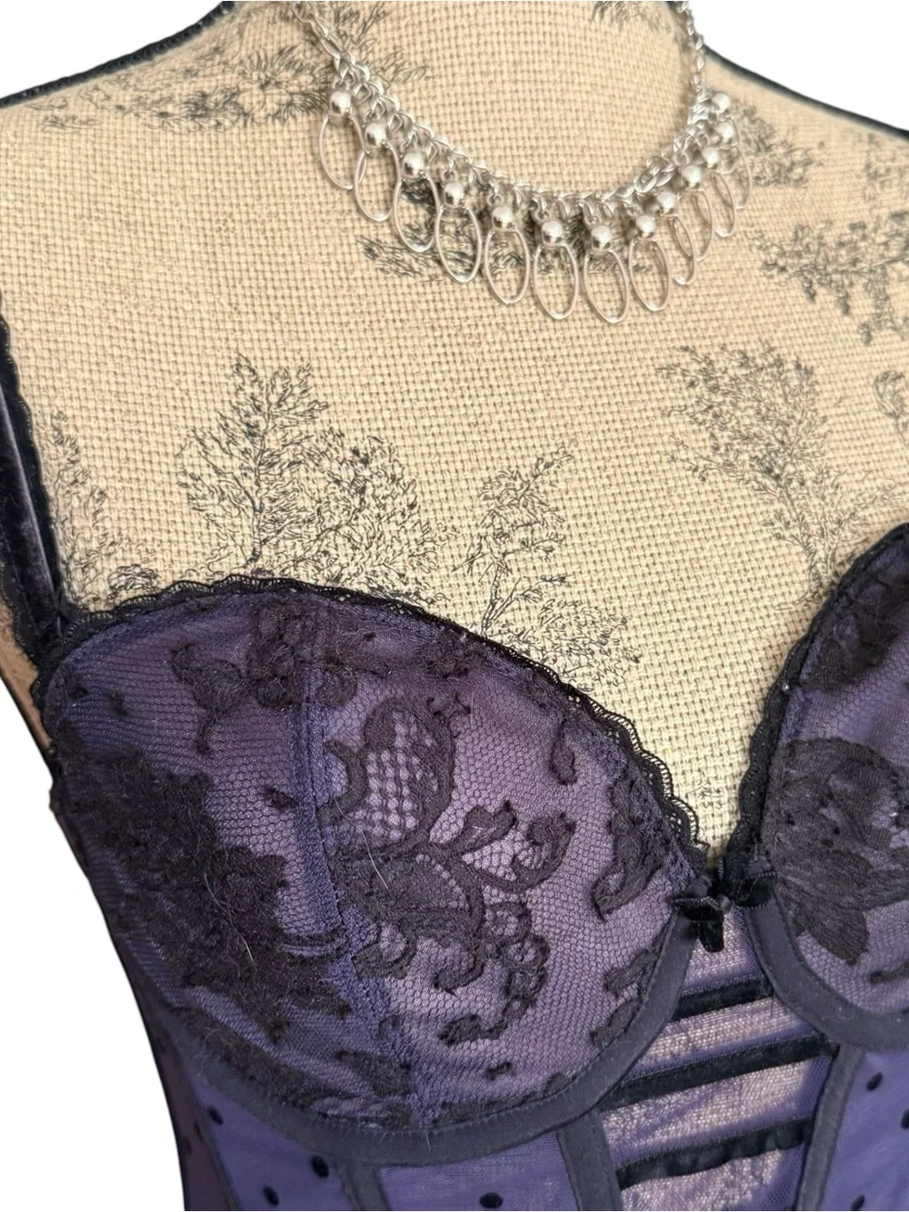 Y2K Polka Dot Purple Lace Bustier Corset Size 34B - Picture 3 of 6